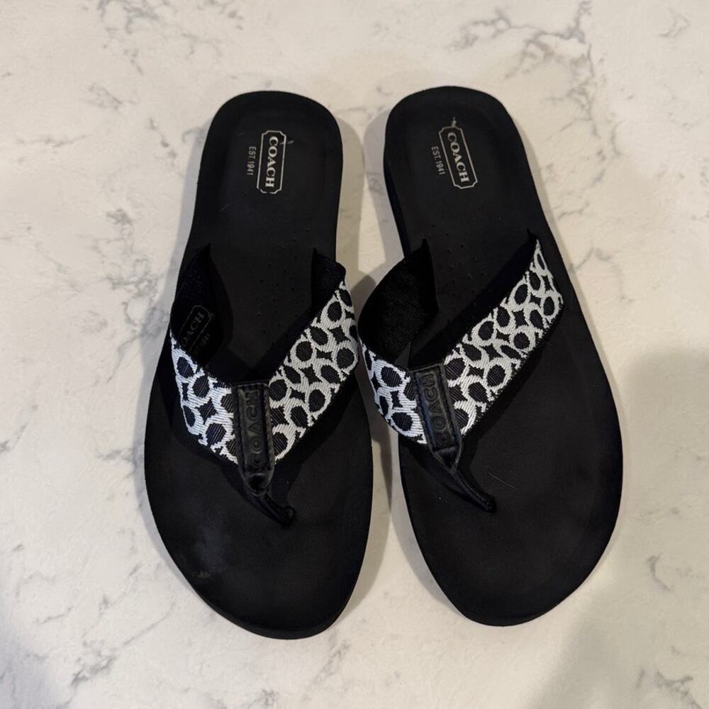 Coach Jessalyn Signature Monogram Black Flip Flops Sandals thick sole Y2K preppy - Picture 6 of 10
